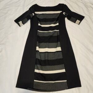 Gabby Skye Black White Stretch Short Sleeve Tunic Sheath Shift Dress 8